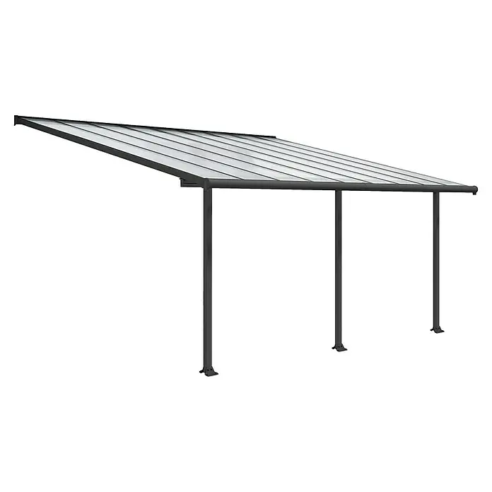 Palram – Canopia Terrassenüberdachung Olympia - B x T: 546 x 300 cm, Anthrazitgrau, Polycarbonat, Transparent - Eine stilvolle Terrassenüberdachung mit grauem Rahmen und lichtdurchlässigem Dach, die ideal für den Schutz vor Witterungseinflüssen im Freien ist.