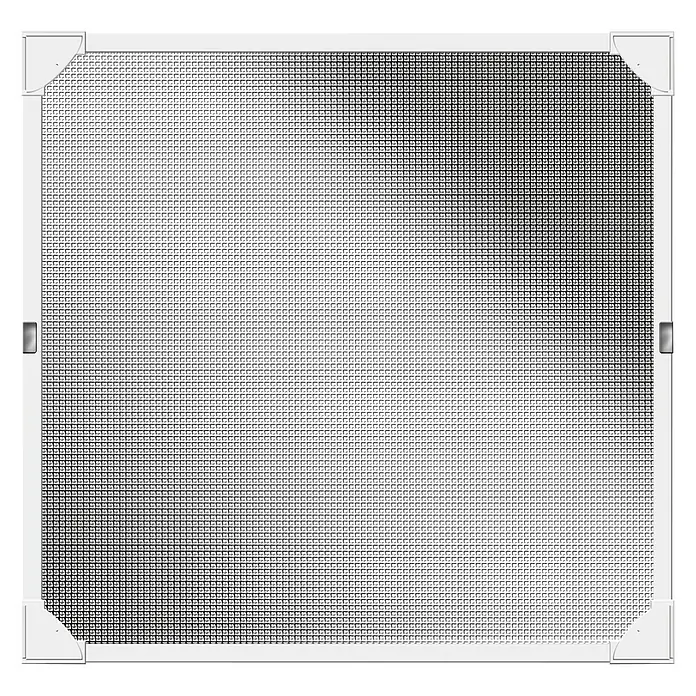 Schellenberg Insect Stop Mosquitera Magnetic Reflection - An x Al: 100 x 120 cm, Color bastidor: Blanco, Montaje de la mosquitera: Fijación magnética - Imagen de una mosquitera blanca con marco de aluminio y conexiones de esquina para la protección contra insectos, ideal para ventanas.