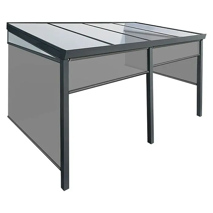 Gardendreams Terrassenüberdachung Gartenzimmer - B x T: 400 x 304,5 cm, Anthrazitgrau, Polycarbonat, Opal - Carport mit grauer Aluminiumkonstruktion und transluzentem Dach für den Außenbereich zur Abdeckung von Autos oder als Terrassenüberdachung.