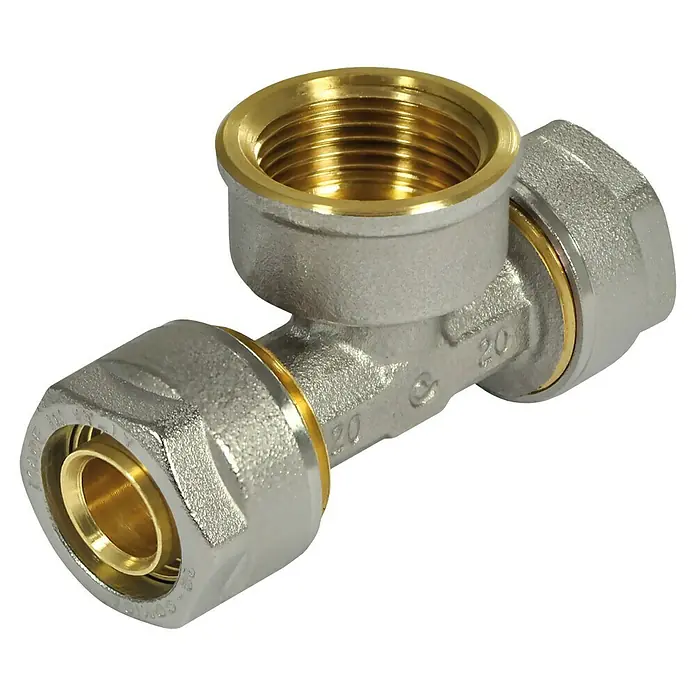 Comisa Schraub-T-Stück - Durchmesser: 20 mm, ½″, Vernickelt - Messing-T-Stück-Fitting mit Innengewinde, ideal für Sanitär- und Heizungsanwendungen, robust und zuverlässig für dauerhafte Verbindungen.