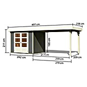 Karibu Gartenhaus Askola 3 (L x B: 217 x 497 cm, Wandstärke: 19 mm, Flachdach, Terragrau, Mit Anbau)