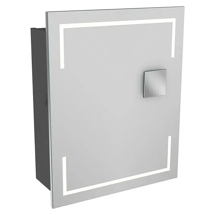 Lanzet K1 Badmöbel-Set K16G2R - Gesamtbreite Badmöbel: 59,2 cm, Grafit, Glänzend, DIN Anschlag: Rechts - Ein moderner Spiegelschrank mit LED-Beleuchtung umrandet den Spiegel und einem quadratischen Griff, perfekt für jedes Badezimmer.