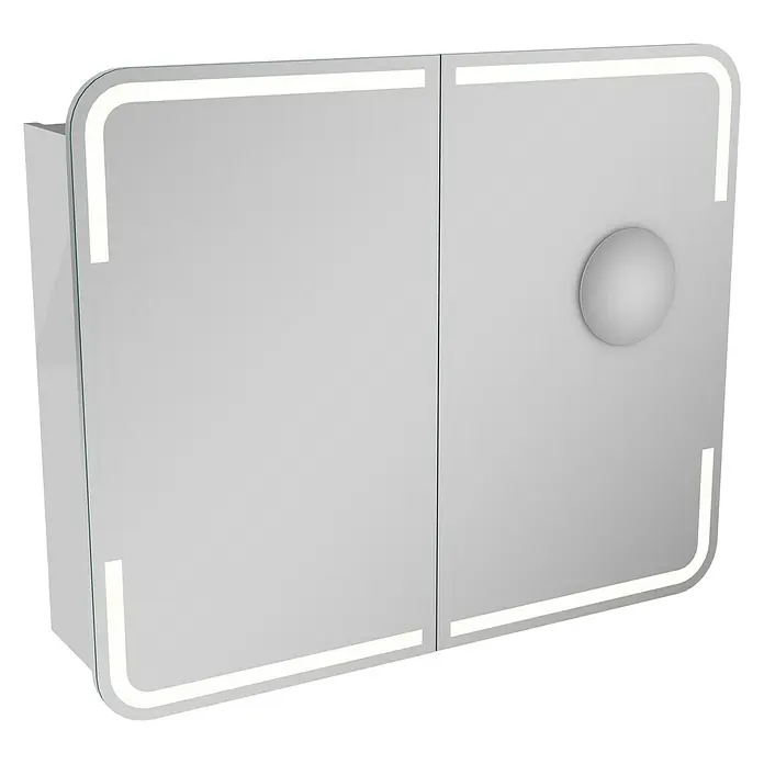 Lanzet M9 Badmöbel-Set M99W2 - 89,2 cm, Weiß - Moderner Spiegelschrank mit LED-Beleuchtung und runden Griff für Badezimmer, der Funktionalität und elegantes Design vereint.