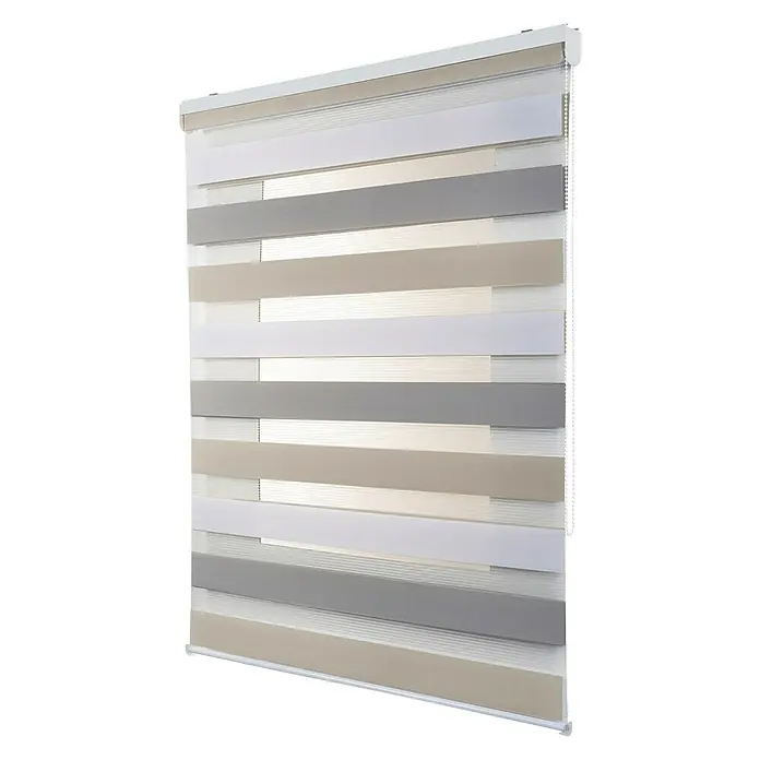 Estor noche y día Duolux - An x Al: 60 x 180 cm, Multicolor - Una moderna persiana enrollable doble a rayas en tonos de gris, beige y blanco, que brinda una privacidad elegante. Ideal para un hogar contemporáneo.