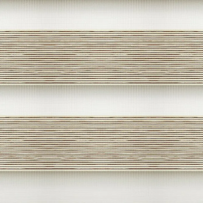 Estor noche y día Platinum - An x Al: 200 x 250 cm, Beige - Primer plano de persianas horizontales con capas alternas de tela transparente y opaca para un control óptimo de la luz.