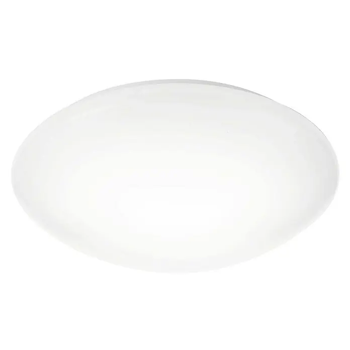 Philips Plafón LED redondo Suede - 5,5 W, Blanco, Blanco frío - Primer plano de una lámpara de techo blanca moderna con un diseño orgánico, que promete una iluminación suave y difusa.\n