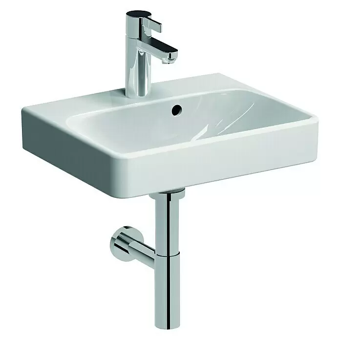 Geberit Smyle Waschbecken - 45 x 36 cm, Mit schmutzabweisender Glasur, Hahnloch: Mitte, Mit Überlauf, Weiß - Rechte Seitenansicht