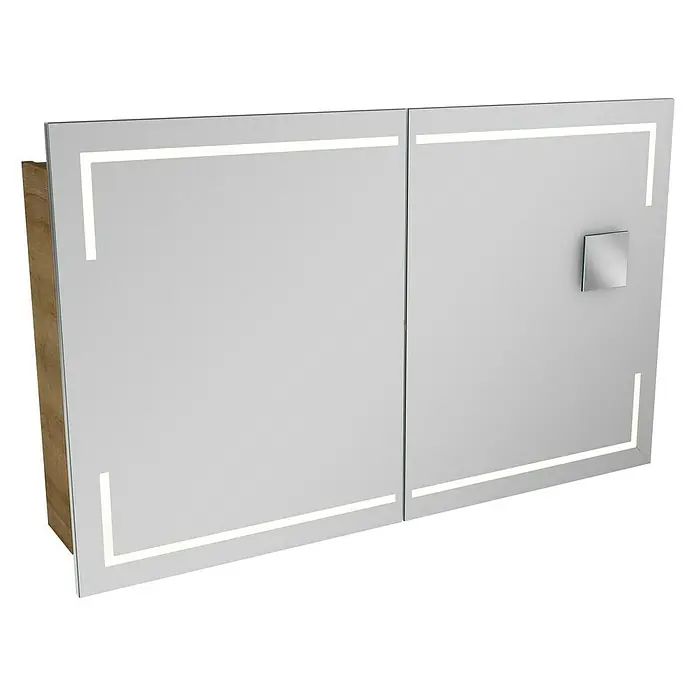 Lanzet K5 Badmöbel-Set K51B2 - 117,9 cm, Berg Eiche - Modern gestalteter Spiegelschrank mit integrierter Beleuchtung und zwei Türen. Praktische Badmöbel für zusätzlichen Stauraum.