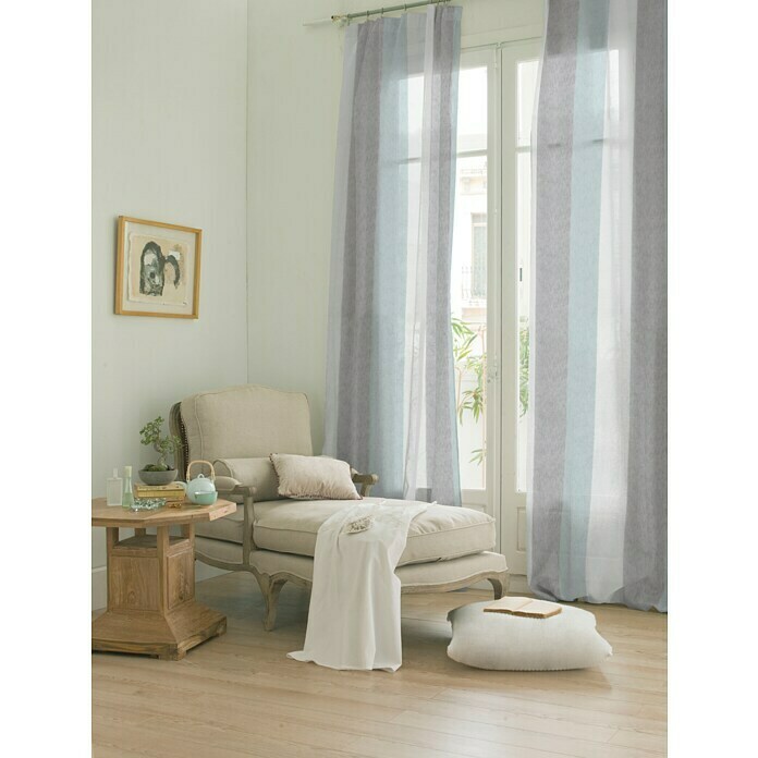 Visillo para ventana Dax (140 x 250 cm, 100% poliéster, Blanco/Azul/Gris)