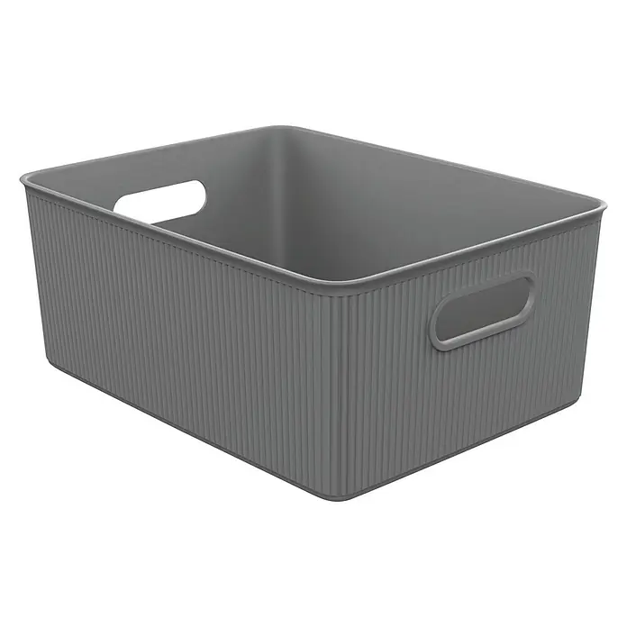 Tatay Baobab Cesta para la ropa - 29,4 x 38,5 x 16 cm, Plástico, Gris - Un contenedor de almacenamiento de plástico gris con asas, ideal para organizar objetos en la casa. Práctico y ahorra espacio.