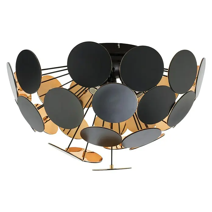 Reality Leuchten Deckenleuchte rund Discalgo - 40 W, Ø x H: 540 mm x 30 cm, Gold, Schwarz, E14 - Moderne Deckenleuchte mit schwarzen und goldenen Scheiben, die ein elegantes und stilvolles Design erzeugen.
