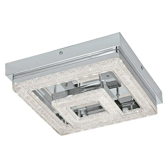 Eglo Plafón LED Fradello - 12 W, L x An x Al: 26 x 26 x 8,5 cm, Cromo, Blanco cálido - Lámpara de techo cuadrada con marco cromado y diseño interior brillante para una iluminación de habitación moderna y elegante.