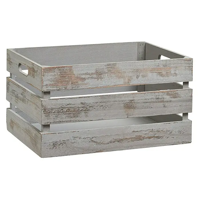 Zeller Present Holzkiste - L x B x H: 39 x 29 x 21 cm, Grau - Dekorative Holzkiste im Vintage-Stil mit drei Ebenen, ideal zur Aufbewahrung und Dekoration. Die graue Waschung verleiht einen rustikalen Charme.