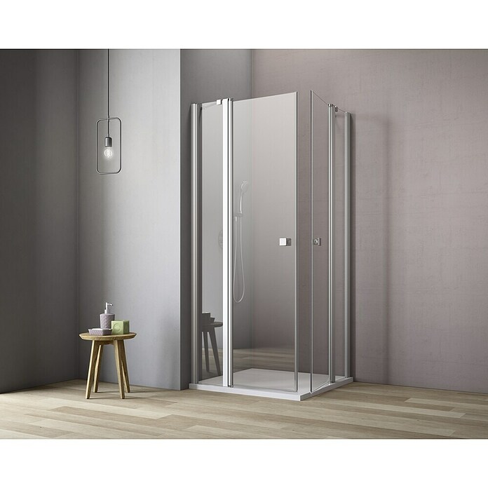 GEO Hit Eckdusche (90 x 100 x 202,2 cm, Unbeschichtet, Stärke: 6 mm, Silber)