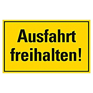 Pickup Hinweisschild (L x B: 33 x 20 cm, Motiv: Ausfahrt freihalten, Gelb/Schwarz, Selbstklebend)