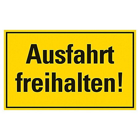 Pickup Hinweisschild (L x B: 33 x 20 cm, Motiv: Ausfahrt freihalten, Gelb/Schwarz, Selbstklebend)