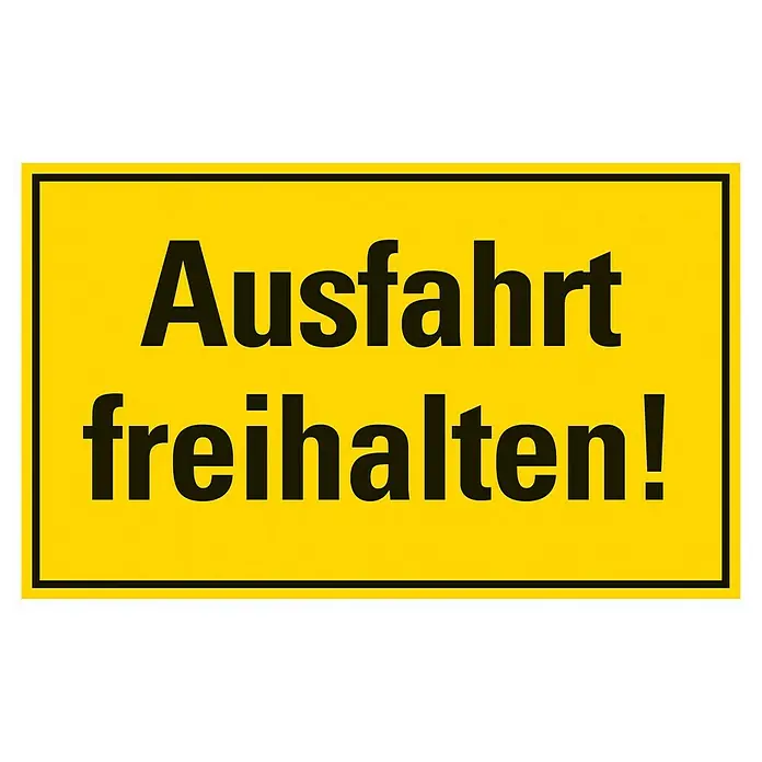Pickup Hinweisschild - L x B: 33 x 20 cm, Motiv: Ausfahrt freihalten, Gelb/Schwarz, Selbstklebend - Gelbes Schild mit schwarzer Schrift "Ausfahrt freihalten!", um darauf hinzuweisen, dass die Ausfahrt freigehalten werden muss.