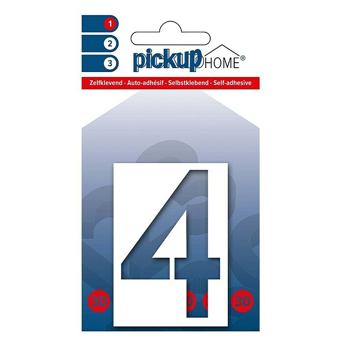Pickup 3D Home Huisnummer (Hoogte: 6 cm, Motief: 4, Wit, Kunststof, Zelfklevend)