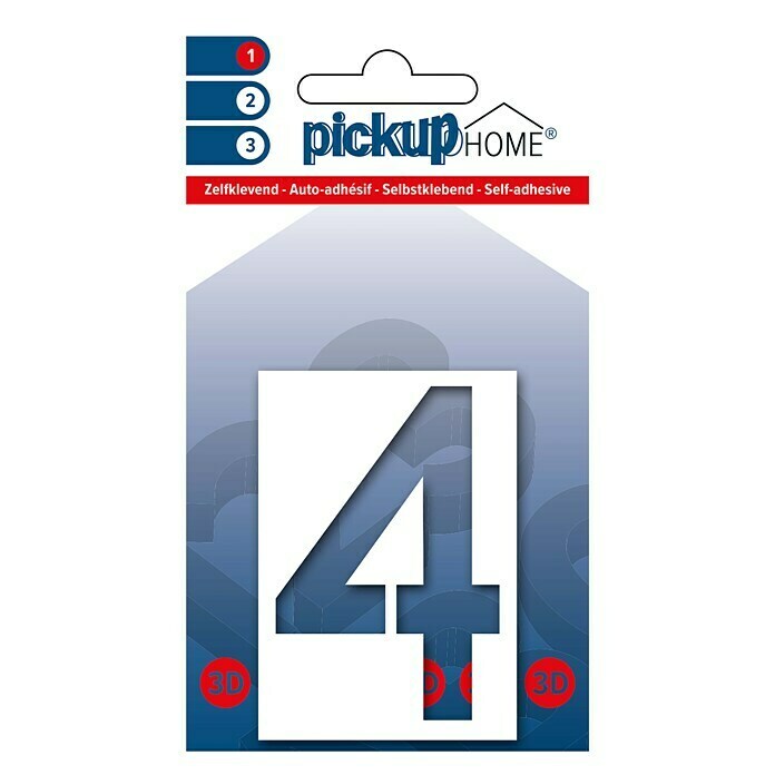 Pickup 3D Home Huisnummer (Hoogte: 6 cm, Motief: 4, Wit, Kunststof, Zelfklevend)