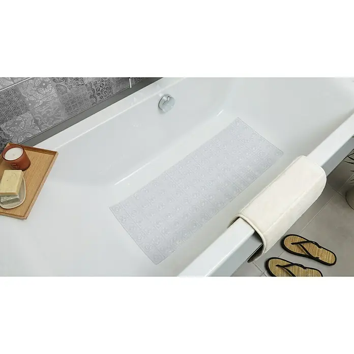 Tatay Alfombra antideslizante para ducha BCN - 36 x 96 cm, PVC, Translúcido - Una alfombrilla de baño transparente con ventosas para un agarre seguro en la bañera, junto con accesorios de baño.