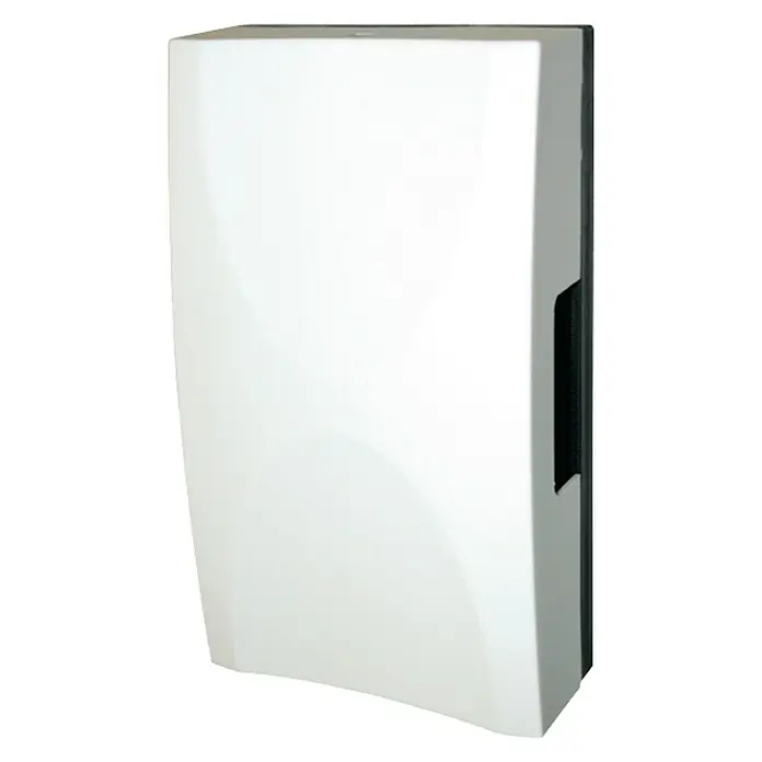 Dinuy Timbre con hilos Atlas - 220 V - Elegante carcasa blanca diseñada para montaje en pared, perfecta para alojar dispositivos electrónicos o como solución de almacenamiento con estilo.