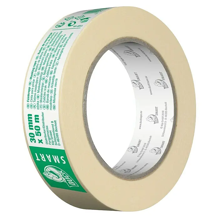 Duck Smart Feinkreppband - L x B: 50 m x 30 mm - Produktansicht: Eine Rolle Duck Smart Malerkrepp, 30 mm x 50 m, für präzise Malerarbeiten und saubere Farbkanten.