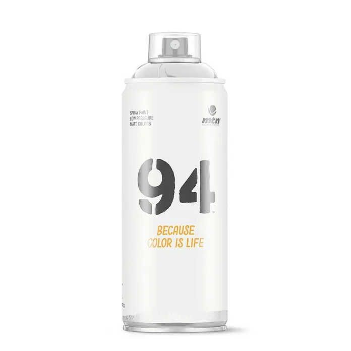mtn Pintura decorativa en spray 94 - Plata joya, Mate, 400 ml - Un spray blanco MTN 94, ideal para proyectos de graffiti y arte. Baja presión, colores mate para resultados precisos.