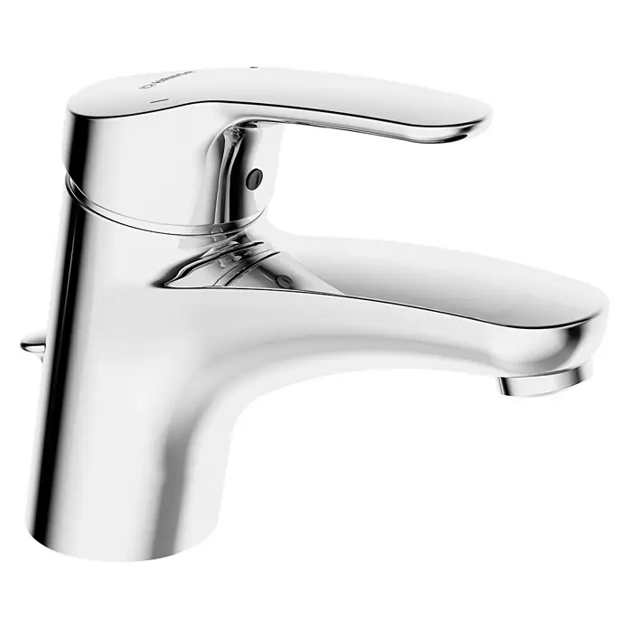 Hansa Mix Waschtischarmatur Typ 2 - Mit Zugstange, Chrom, Glänzend - Nahaufnahme einer glänzenden Chrom-Waschtischarmatur mit Einhebelmischer, die Eleganz und Funktionalität für jedes Badezimmer verspricht.
