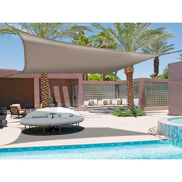 Nortene Toldo vela SUN-NET kit - 3,4 x 3,4 m, Marrón, Poliéster, Cuadrado - Vela solar que da sombra a una lujosa área de piscina.