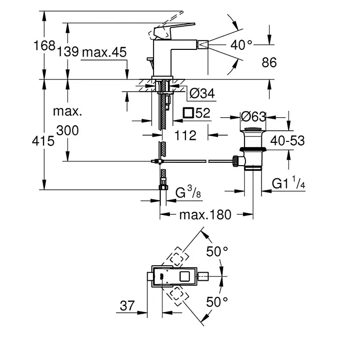 Grohe Eurocube BidetarmaturChrom, Glänzend