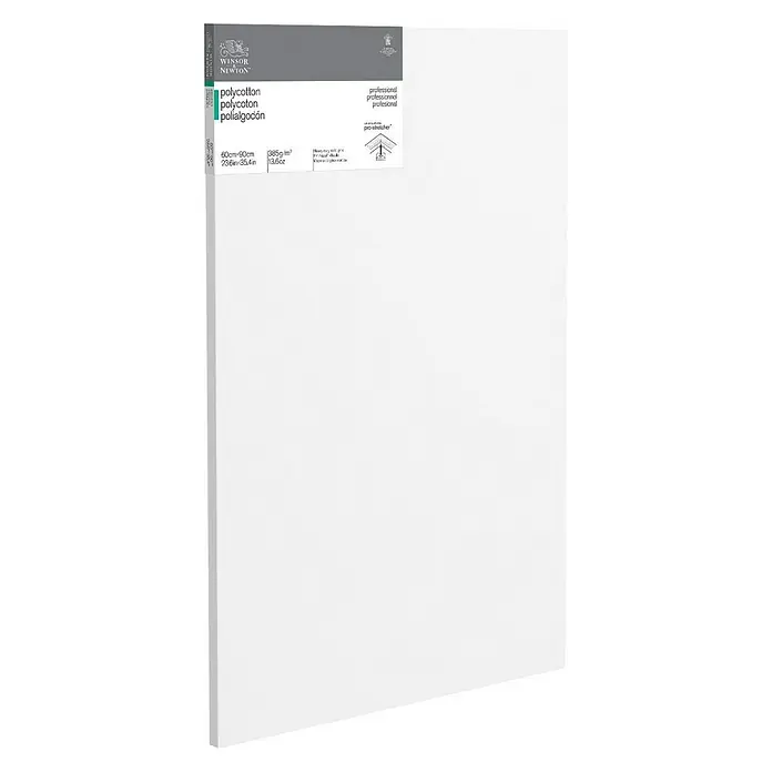 Winsor & Newton Keilrahmen Professionell - 60 x 90 x 2,1 cm, Baumwoll-Mischgewebe, 3-fach grundiert, Grammatur: 385 g/m², Mittelfein - Eine unbenutzte, weiße Winsor & Newton Leinwand aus Polycotton, ideal für professionelle Künstler und Hobbykünstler.