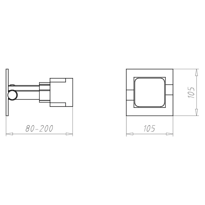 Kaiser Halter Teleskop-Gerätedose 1159-60 - B x L: 70 x 68 mm - Produktzeichnung eines Handtuchhalters mit Maßangaben für Installation und Größe.