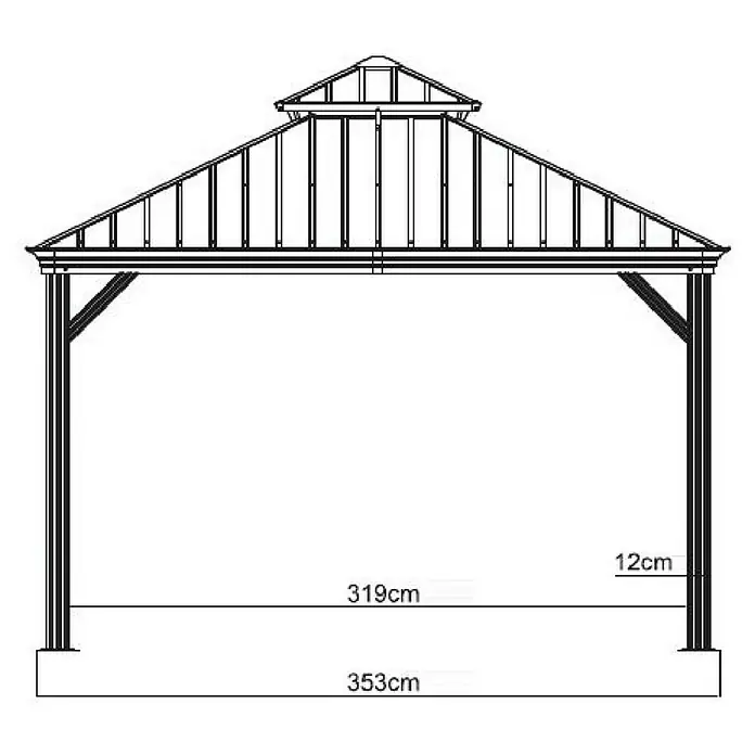 Sojag Standard-Pavillon Messina 12 x 16 - B x T: 483 x 363 cm, Farbe Gestell: Anthrazit, Aluminium - Abbildung eines Pavillons mit den Maßen 353cm in der Breite, 319cm in der Länge und 12cm für die Pfostenstärke.