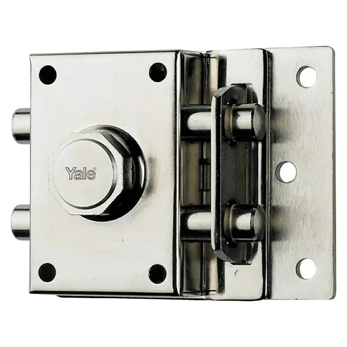Yale Cerradura con cerrojo 160HP - An x Al: 60 x 90 mm, Acero, Plateado, Pintado - La imagen muestra un cerrojo de puerta Yale de metal, que proporciona seguridad y protección para las puertas.