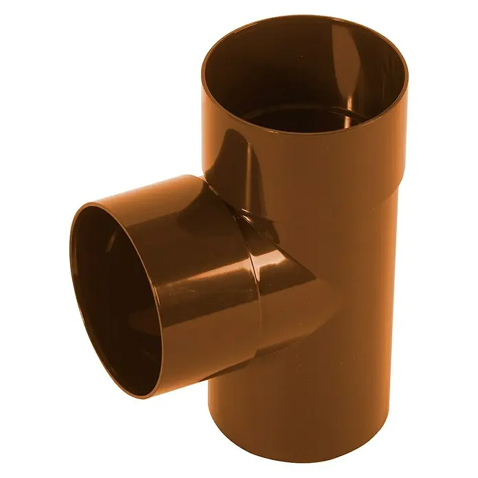 Dakota Conexión de salida del desagüe - 80 mm, 87 °, Cobre - Un accesorio de tubería en T de plástico marrón, ideal para sistemas de fontanería y drenaje. Construcción duradera para uso profesional en la conexión de tubos.