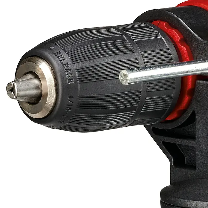 Einhell Classic Schlagbohrmaschine TE-ID 500 E - 550 W, Schnellspannbohrfutter - Nahaufnahme einer Bohrmaschine mit Bohrfutter und Spannschlüssel, ideal für Heimwerker und professionelle Handwerker.