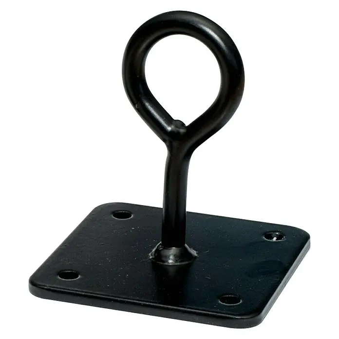 Micel Gancho - Negro, Con anillo, Específico para: Hamacas - Gancho de techo cuadrado de metal negro con un ojal redondo para colgar objetos.