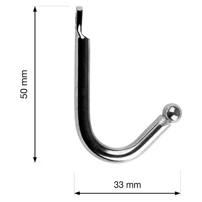 Walteco Garderobenhaken - L x B x H: 48 x 7 x 33 mm, Anzahl Haken: 1 Stk., Verchromt - Glänzender silberner Metallhaken, 50 mm hoch und 33 mm tief, mit einer Kugelspitze.