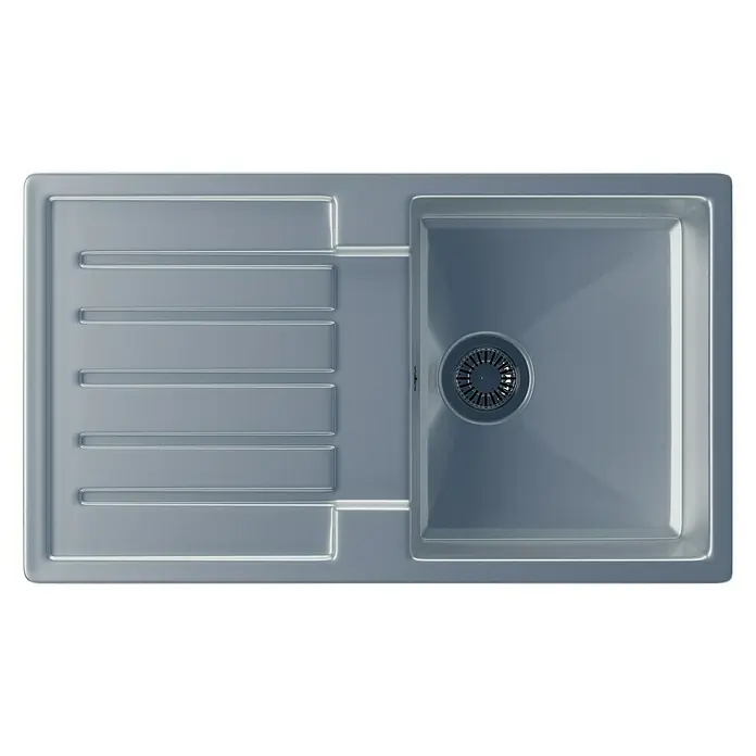 Atron Fregadero encastrable Munich - 49,6 x 85 cm, Material compuesto, Metal - Fregadero encastrado de acero inoxidable con escurridor y diseño moderno para la cocina. Fregadero práctico y duradero.
