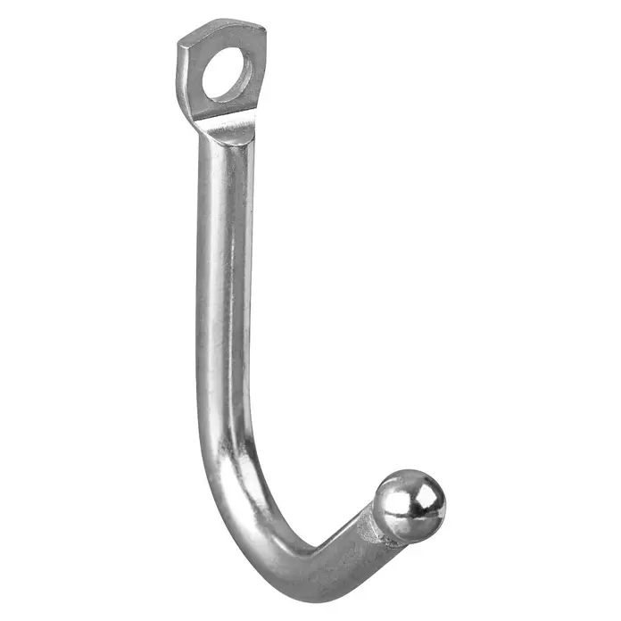 Walteco Garderobenhaken - L x B x H: 48 x 7 x 33 mm, Anzahl Haken: 1 Stk., Verchromt - Silberner Metall-J-Haken mit Befestigungsloch und Kugelspitze.