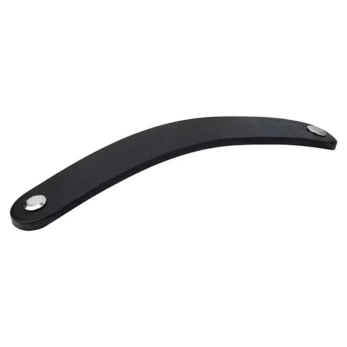 Walteco Möbelgriff Tolga - Lochabstand: 128 mm, Leder, Schwarz - Gebogener, dunkelgrauer, strukturierter Griff mit silbernen Nieten.