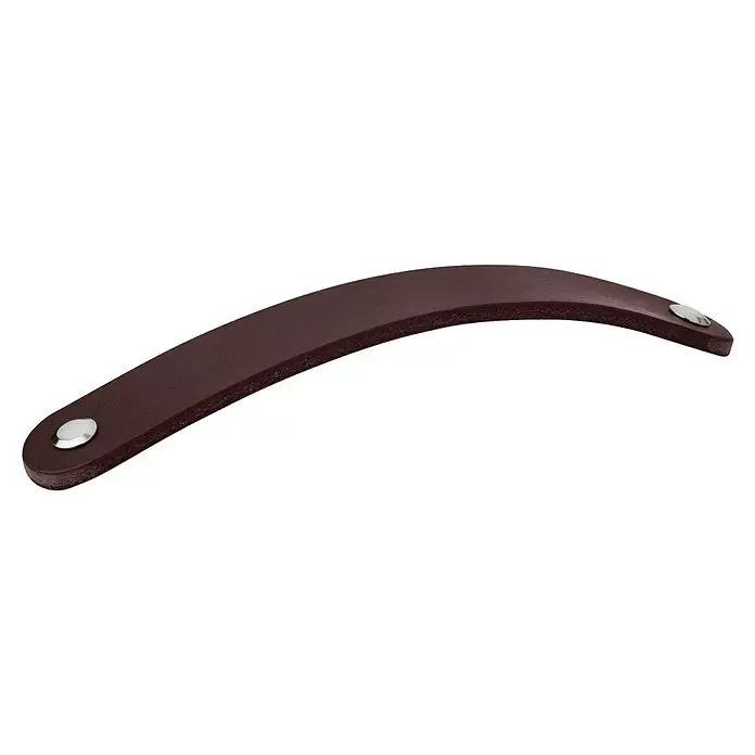 Walteco Möbelgriff Tolga - Lochabstand: 128 mm, Leder, Dunkelbraun - Gebogener, dunkelbrauner Ledergriff mit je einem silbernen Niet an jedem Ende.