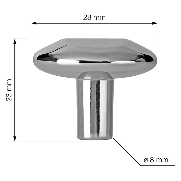 Walteco Möbelknopf Zamora - Durchmesser: 28 mm, Sonstige, Verchromt - Polierter Chrom-Möbelknopf, 28 mm breit, 23 mm hoch, mit 8 mm Basisdurchmesser.