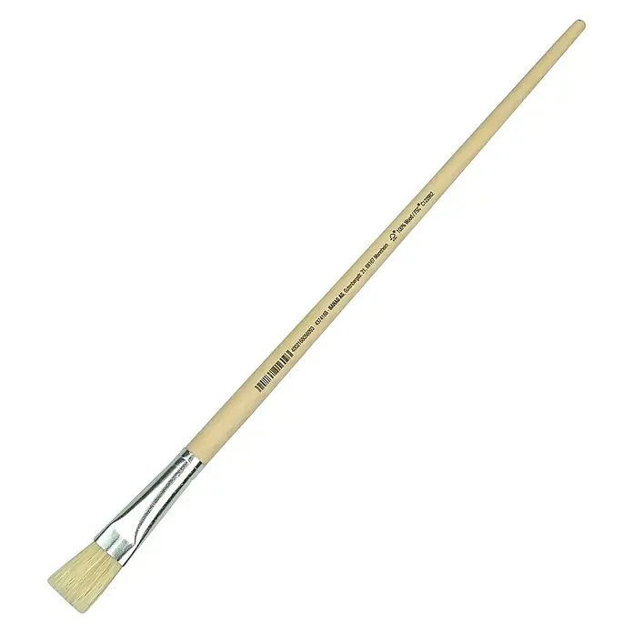 swingcolor Komfort Universal-Pinsel - Größe Pinsel: 16, Chinaborsten, Naturholz - Ein flacher Pinsel mit hellem Holzgriff und silberner Zwinge. Ideal zum Auftragen von Farbe auf Leinwand oder Papier.