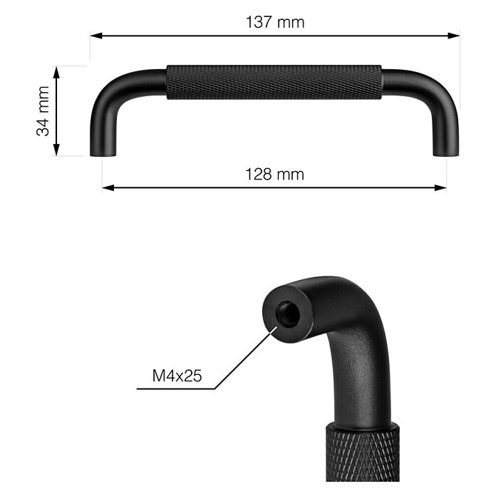 Walteco Meubelgreep Grave (Gatafstand: 128 mm, Aluminium, Mat zwart) | BAUHAUS