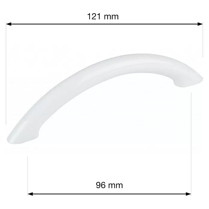 Walteco Möbelgriff Beta - Lochabstand: 96 mm, Kunststoff, Weiß - Weißer gebogener Griff, 121 mm lang mit 96 mm Lochabstand.