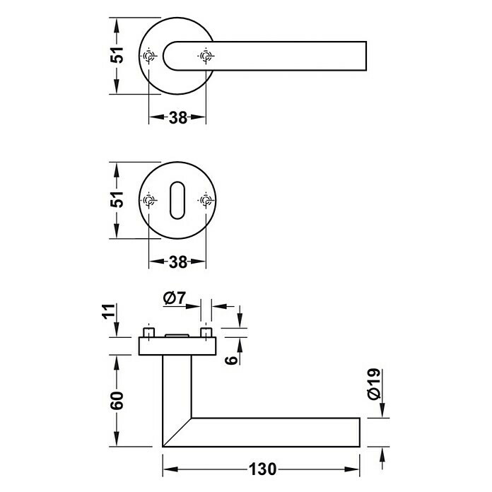 Startec Zimmertürgarnitur (Türstärke: 35 - 42 mm, Buntbart BB, Edelstahl, Form Drücker: Gerade)