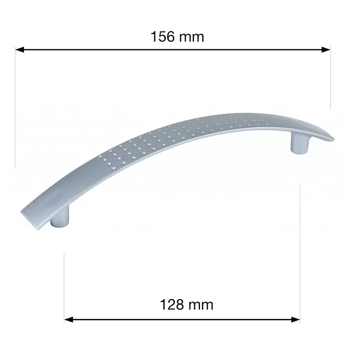 Walteco Möbelgriff Porto - Lochabstand: 128 mm, Kunststoff, Verchromt matt - Satin-silberner gewölbter Möbelgriff, Lochabstand 128mm, mit gepunkteter Textur.