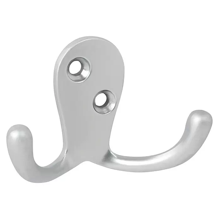 Walteco Garderobenhaken Bonax - L x B x H: 46 x 69 x 26 mm, Anzahl Haken: 2 Stk., Verchromt matt - Silberner Doppel-Kleiderhaken mit zwei Befestigungslöchern.