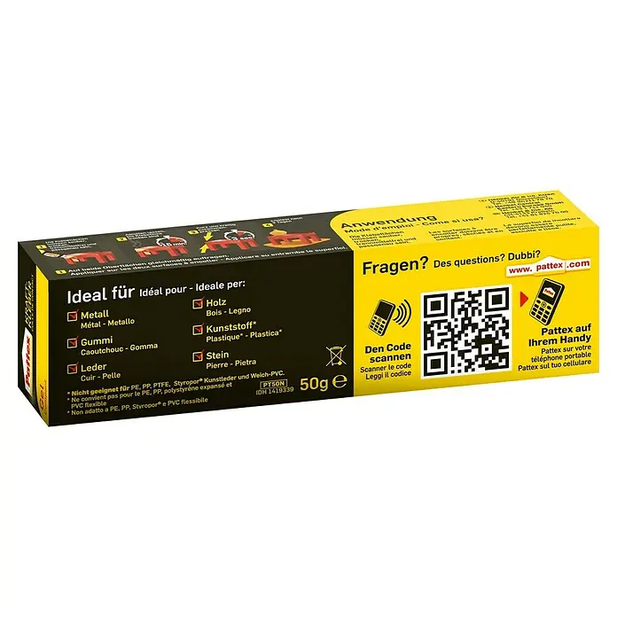 Pattex Kraftkleber Gel Compact - 50 g, Tube - Pattex Gel Compact Kleber: Ideal für Metall, Gummi, Leder, Holz, Kunststoff, Stein. Fragen? Scannen Sie den Code für mehr Infos.